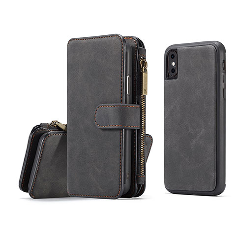 Custodia Portafoglio In Pelle Cover con Supporto T02 per Apple iPhone Xs Max Nero