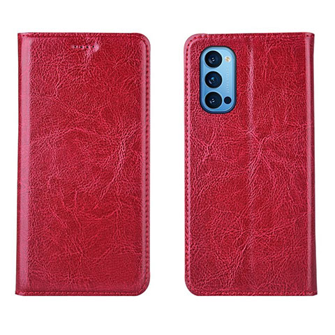 Custodia Portafoglio In Pelle Cover con Supporto T02 per Oppo Reno4 5G Rosso