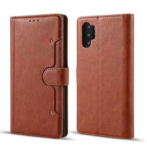 Custodia Portafoglio In Pelle Cover con Supporto T02 per Samsung Galaxy Note 10 Plus Marrone