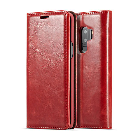 Custodia Portafoglio In Pelle Cover con Supporto T02 per Samsung Galaxy S9 Plus Rosso