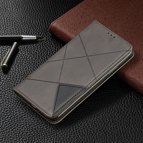 Custodia Portafoglio In Pelle Cover con Supporto T02 per Xiaomi Redmi Note 9 Pro Max Grigio