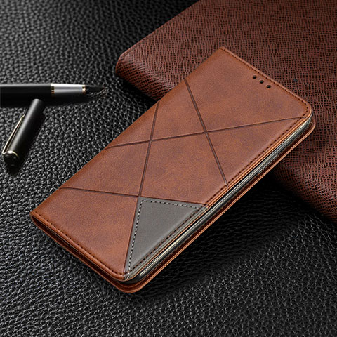 Custodia Portafoglio In Pelle Cover con Supporto T02 per Xiaomi Redmi Note 9 Pro Max Marrone