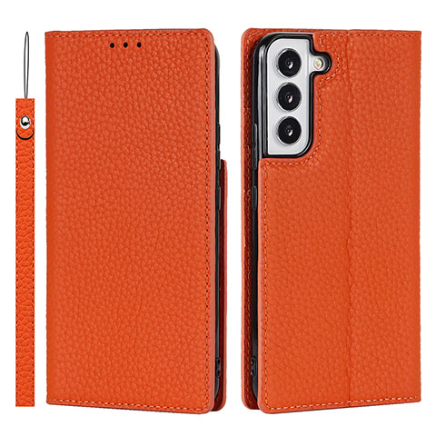 Custodia Portafoglio In Pelle Cover con Supporto T02D per Samsung Galaxy S21 FE 5G Arancione
