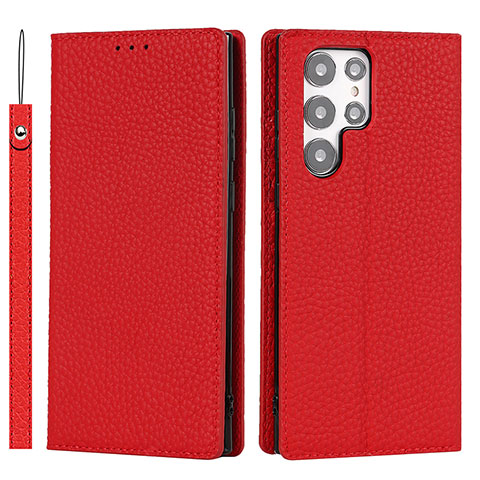 Custodia Portafoglio In Pelle Cover con Supporto T02D per Samsung Galaxy S23 Ultra 5G Rosso