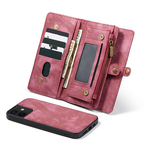 Custodia Portafoglio In Pelle Cover con Supporto T03 per Apple iPhone 12 Mini Rosso