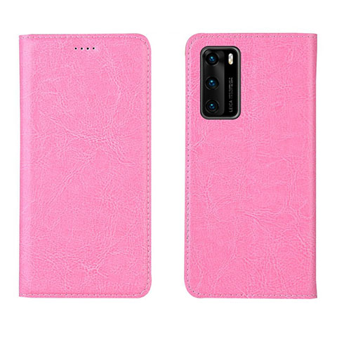 Custodia Portafoglio In Pelle Cover con Supporto T03 per Huawei P40 Rosa