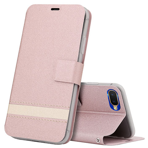 Custodia Portafoglio In Pelle Cover con Supporto T03 per Oppo R17 Neo Oro Rosa