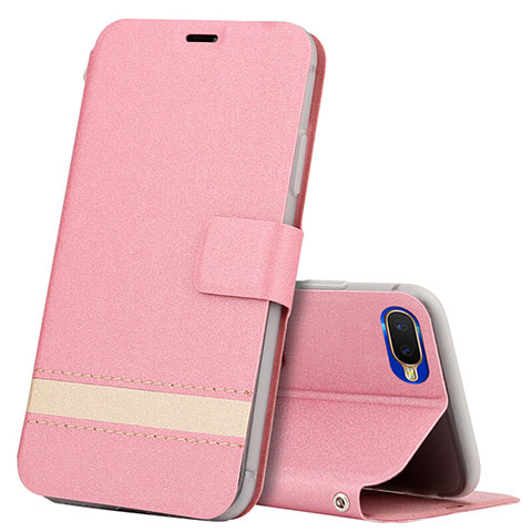 Custodia Portafoglio In Pelle Cover con Supporto T03 per Oppo R17 Neo Rosa