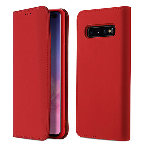 Custodia Portafoglio In Pelle Cover con Supporto T03 per Samsung Galaxy S10 Plus Rosso
