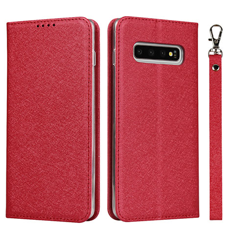 Custodia Portafoglio In Pelle Cover con Supporto T03 per Samsung Galaxy S10 Rosso