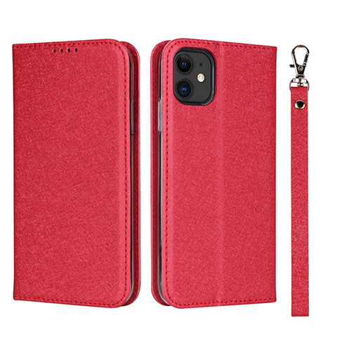 Custodia Portafoglio In Pelle Cover con Supporto T04 per Apple iPhone 11 Rosso