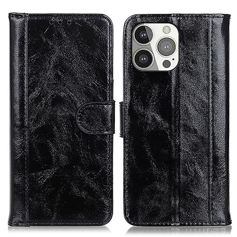 Custodia Portafoglio In Pelle Cover con Supporto T04 per Apple iPhone 15 Pro Nero