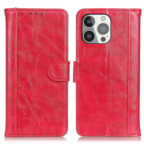 Custodia Portafoglio In Pelle Cover con Supporto T04 per Apple iPhone 15 Pro Rosso