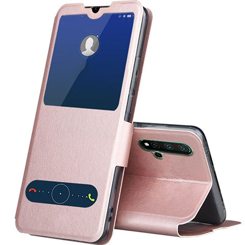 Custodia Portafoglio In Pelle Cover con Supporto T04 per Huawei Nova 5 Oro Rosa