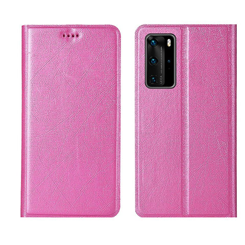 Custodia Portafoglio In Pelle Cover con Supporto T04 per Huawei P40 Pro Rosa