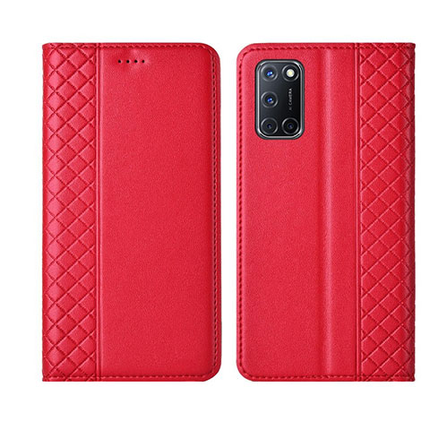 Custodia Portafoglio In Pelle Cover con Supporto T04 per Oppo A52 Rosso