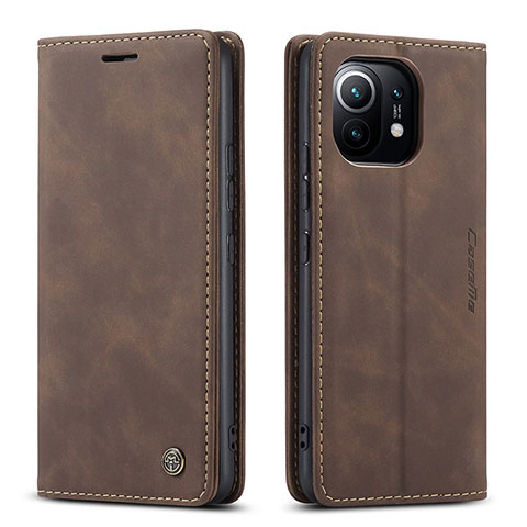 Custodia Portafoglio In Pelle Cover con Supporto T04 per Xiaomi Mi 11 5G Marrone