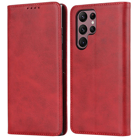 Custodia Portafoglio In Pelle Cover con Supporto T04D per Samsung Galaxy S22 Ultra 5G Rosso