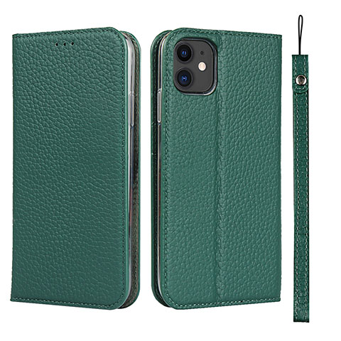 Custodia Portafoglio In Pelle Cover con Supporto T05 per Apple iPhone 11 Verde