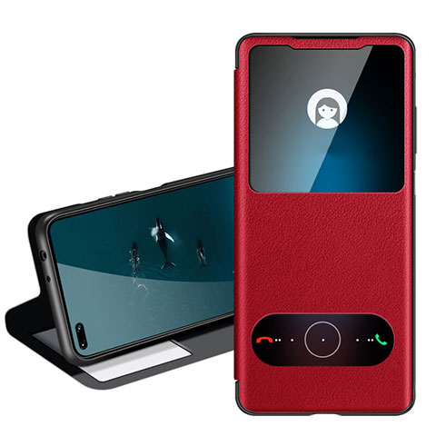 Custodia Portafoglio In Pelle Cover con Supporto T05 per Huawei Honor V30 5G Rosso