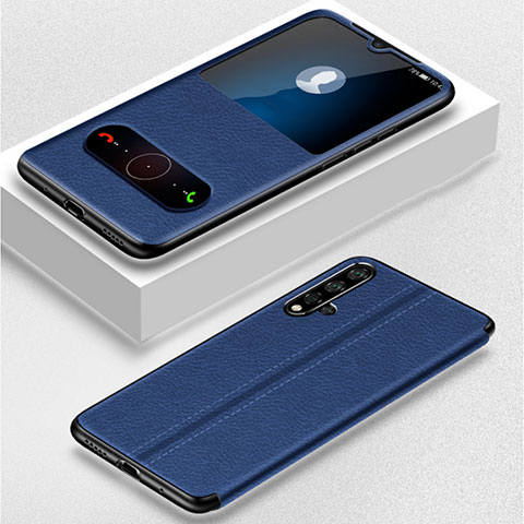 Custodia Portafoglio In Pelle Cover con Supporto T05 per Huawei Nova 5 Blu