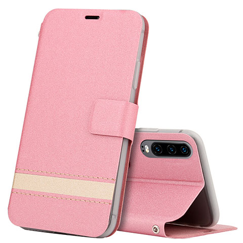 Custodia Portafoglio In Pelle Cover con Supporto T05 per Huawei P30 Rosa