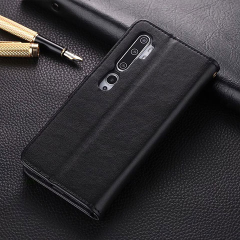 Custodia Portafoglio In Pelle Cover con Supporto T05 per Xiaomi Mi Note 10 Nero