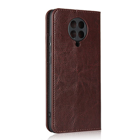 Custodia Portafoglio In Pelle Cover con Supporto T05 per Xiaomi Redmi K30 Pro Zoom Marrone