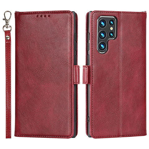 Custodia Portafoglio In Pelle Cover con Supporto T05D per Samsung Galaxy S23 Ultra 5G Rosso