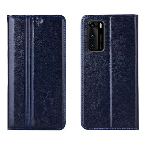 Custodia Portafoglio In Pelle Cover con Supporto T06 per Huawei P40 Blu