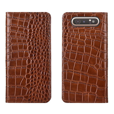 Custodia Portafoglio In Pelle Cover con Supporto T06 per Samsung Galaxy A80 Arancione