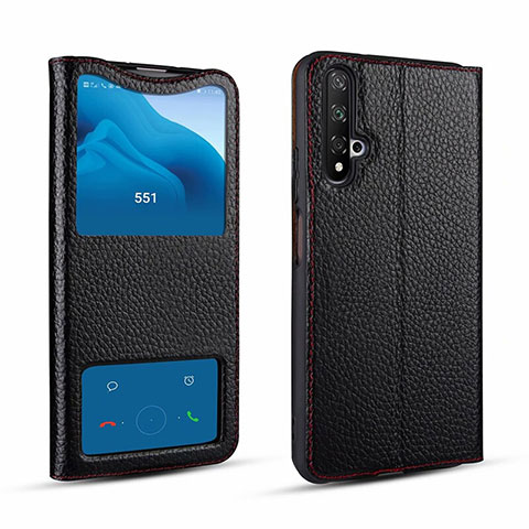 Custodia Portafoglio In Pelle Cover con Supporto T07 per Huawei Honor 20 Nero