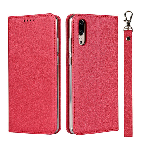 Custodia Portafoglio In Pelle Cover con Supporto T07 per Huawei P20 Rosso