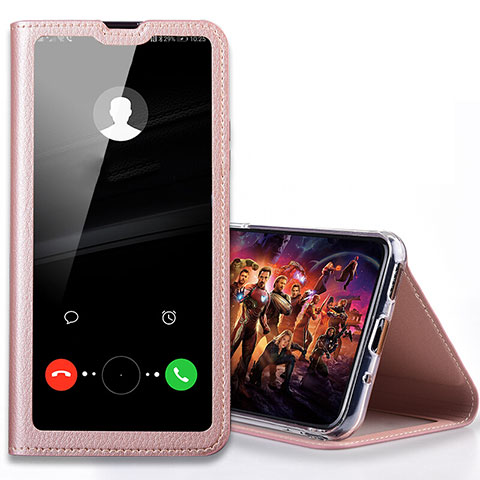 Custodia Portafoglio In Pelle Cover con Supporto T08 per Huawei P Smart+ Plus (2019) Oro Rosa