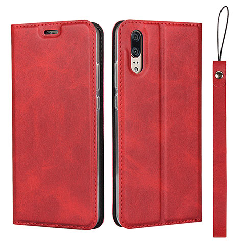 Custodia Portafoglio In Pelle Cover con Supporto T08 per Huawei P20 Rosso