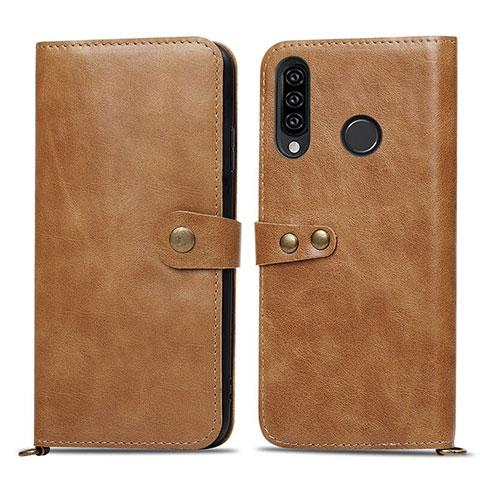 Custodia Portafoglio In Pelle Cover con Supporto T08 per Huawei P30 Lite Arancione