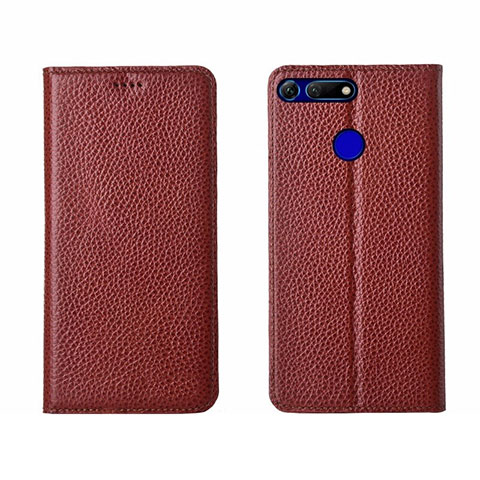 Custodia Portafoglio In Pelle Cover con Supporto T09 per Huawei Honor View 20 Marrone