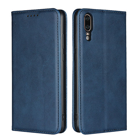 Custodia Portafoglio In Pelle Cover con Supporto T09 per Huawei P20 Blu