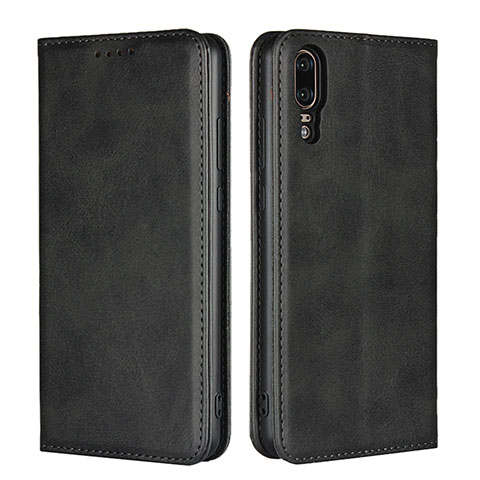 Custodia Portafoglio In Pelle Cover con Supporto T09 per Huawei P20 Nero