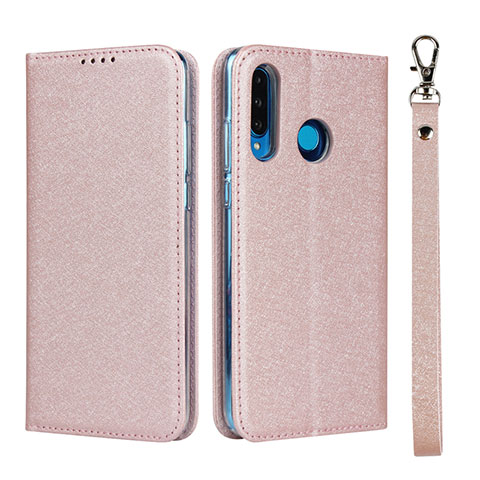 Custodia Portafoglio In Pelle Cover con Supporto T09 per Huawei P30 Lite New Edition Oro Rosa