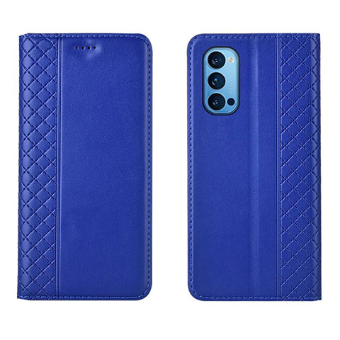 Custodia Portafoglio In Pelle Cover con Supporto T09 per Oppo Reno4 5G Blu