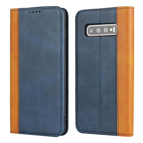 Custodia Portafoglio In Pelle Cover con Supporto T09 per Samsung Galaxy S10 Blu