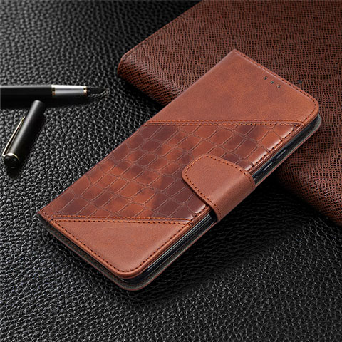 Custodia Portafoglio In Pelle Cover con Supporto T10 per Xiaomi Redmi 9i Marrone