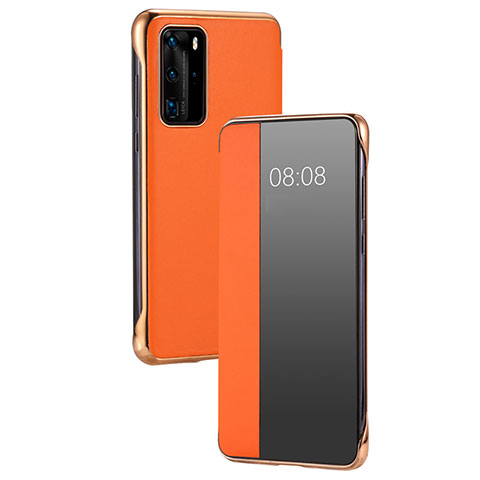 Custodia Portafoglio In Pelle Cover con Supporto T12 per Huawei P40 Pro Arancione