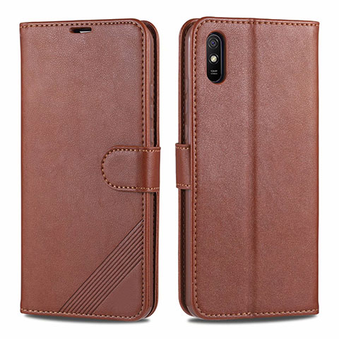 Custodia Portafoglio In Pelle Cover con Supporto T12 per Xiaomi Redmi 9i Marrone