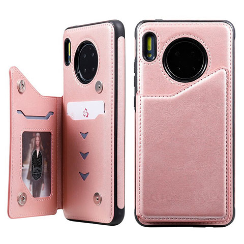 Custodia Portafoglio In Pelle Cover con Supporto T14 per Huawei Mate 30 Pro Oro Rosa