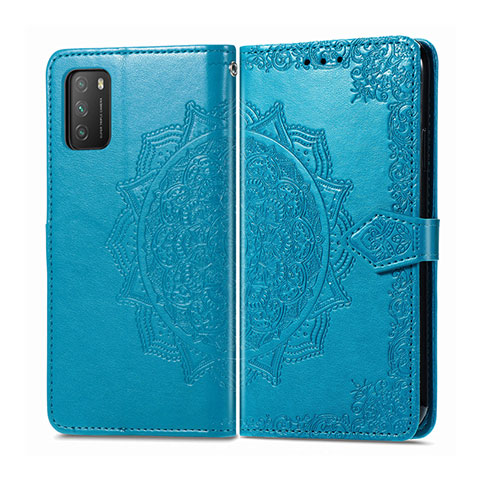 Custodia Portafoglio In Pelle Cover con Supporto T14 per Xiaomi Poco M3 Cielo Blu