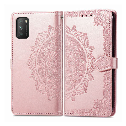 Custodia Portafoglio In Pelle Cover con Supporto T14 per Xiaomi Poco M3 Oro Rosa