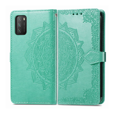 Custodia Portafoglio In Pelle Cover con Supporto T14 per Xiaomi Poco M3 Verde Pastello