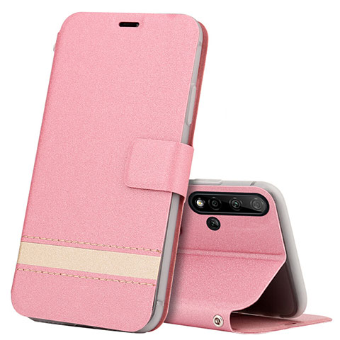 Custodia Portafoglio In Pelle Cover con Supporto T15 per Huawei Nova 5 Rosa